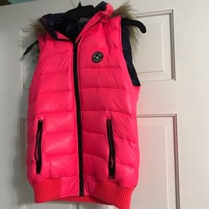 Hot pink vest with removable hood